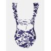imageCUPSHE Womens Ruffled One Piece Swimsuit V Neck Lace UpWhiteNavy Floral
