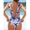 imageCUPSHE Womens Ruffled One Piece Swimsuit V Neck Lace UpWhiteNavy Floral