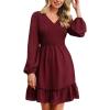 imageCUPSHE Fall Dresses for Women Casual Long Sleeve Ruffle V Neck Smocked A Line Flowy Mini DressRed