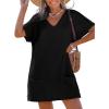 imageCUPSHE Swimsuit Coverup for Women Waffle Knit V Neck Short Sleeve Beach Coverup Dress with PocketsBlack