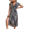 imageCUPSHE Women Beach Cover Up V Neck Short Sleeve Striped Midi Swimsuit Coverup Dress XSXXLNavy Block