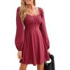 imageCUPSHE Womens Fall Dresses 2025 Long Sleeve Casual Outfits A Line Ruched Cotton Cocktail Sweetheart Flowy Mini Party DressBurgundy