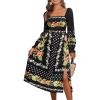 imageCUPSHE Womens Fall Dresses Floral Square Neck Long Puff Sleeve Flowy Casual A Line Midi DressBlack