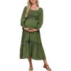 imageCUPSHE Womens Maternity Maxi Dresses Square Neck Smocked Baby Shower Long Sleeve Ruffled Fashion Casual Fall Pregnancy DressOlive Green
