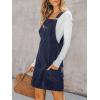 imageCUPSHE Women Corduroy Fall Dresses Front Bib Pocket Square Neck Wide Strap Casual Overall Mini DressNavy