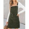 imageCUPSHE Women Corduroy Fall Dresses Front Bib Pocket Square Neck Wide Strap Casual Overall Mini DressOlive Green