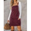 imageCUPSHE Women Corduroy Fall Dresses Front Bib Pocket Square Neck Wide Strap Casual Overall Mini DressWine Red