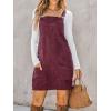 imageCUPSHE Women Corduroy Fall Dresses Front Bib Pocket Square Neck Wide Strap Casual Overall Mini DressWine Red