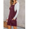 imageCUPSHE Women Corduroy Fall Dresses Front Bib Pocket Square Neck Wide Strap Casual Overall Mini DressWine Red