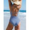 imageCUPSHE Women Swimsuit One Piece Bathing Suit Square Neck Cutout Back Tummy Control with Adjustable Spaghetti StrapsWhiteNavy Blue Geo