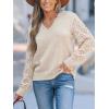 imageCUPSHE Womens Sweaters V Neck Long Sleeve Lightweight Soft Crochet Casual Pullover Sweater TopsApricot