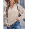 imageCUPSHE Womens Sweaters V Neck Long Sleeve Lightweight Soft Crochet Casual Pullover Sweater TopsApricot