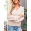 imageCUPSHE Womens Sweaters V Neck Long Sleeve Lightweight Soft Crochet Casual Pullover Sweater TopsBbeige