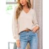 imageCUPSHE Womens Sweaters V Neck Long Sleeve Lightweight Soft Crochet Casual Pullover Sweater TopsBbeige