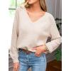 imageCUPSHE Womens Sweaters V Neck Long Sleeve Lightweight Soft Crochet Casual Pullover Sweater TopsBbeige