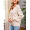 imageCUPSHE Womens Sweaters V Neck Long Sleeve Lightweight Soft Crochet Casual Pullover Sweater TopsBbeige