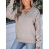 imageCUPSHE Womens Sweaters V Neck Long Sleeve Lightweight Soft Crochet Casual Pullover Sweater TopsKhaki