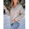 imageCUPSHE Womens Sweaters V Neck Long Sleeve Lightweight Soft Crochet Casual Pullover Sweater TopsKhaki