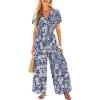 imageCUPSHE One Piece Jumpsuits for Women Casual Summer V Neck Batwing Sleeve Wide Leg Elegant Overalls Sexy Vacation OutfitsFloral Blue