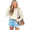 imageCUPSHE Womens Fall Lightweight Sweater Crew Neck Pullover Crochet Hollow Out Long Sleeve Twisted Knitted JumperBeige
