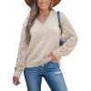 imageCUPSHE Womens Sweaters V Neck Long Sleeve Lightweight Soft Crochet Casual Pullover Sweater TopsApricot