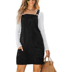 imageCUPSHE Women Corduroy Fall Dresses Front Bib Pocket Square Neck Wide Strap Casual Overall Mini DressBlack