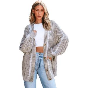 imageCUPSHE Womens Oversized Cardigan Sweater Open Front 2025 Fall Long Sleeve Chunky Knit Button Loose Outwear with PocketsBrown