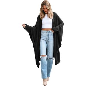 imageCUPSHE Womens Oversized Cardigan Sweater Open Front 2025 Fall Long Sleeve Soft Knit Casual Sweaters OutwearBlack