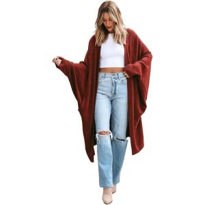 imageCUPSHE Womens Oversized Cardigan Sweater Open Front 2025 Fall Long Sleeve Soft Knit Casual Sweaters OutwearBurgundy Red