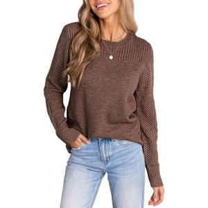 imageCUPSHE Womens Sweaters Casual Long Sleeve Pullover Sweaters Crewneck Soft Knit Jumper TopBrown
