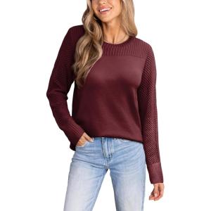 imageCUPSHE Womens Sweaters Casual Long Sleeve Pullover Sweaters Crewneck Soft Knit Jumper TopRed