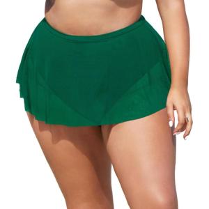 imageCUPSHE Women Plus Size Bikini Bottom High Waisted Swimsuit Full Coverage Mesh Mini Hem Bathing SuitEverglade Green