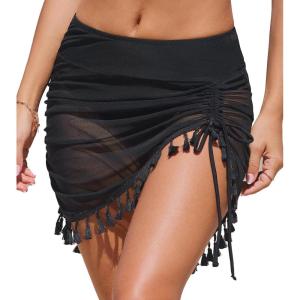 imageCUPSHE Womens Swimsuit Bikini Bottom with Mesh Skirt High Waisted Sexy Bathing Suit RuchedBlack