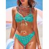 imageCUPSHE Womens Bikini Sets Two Piece Swimsuit V Neck Textured Back Self Tie Spaghetti Straps Mid RiseWhiteGreen Gingham