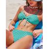 imageCUPSHE Womens Bikini Sets Two Piece Swimsuit V Neck Textured Back Self Tie Spaghetti Straps Mid RiseWhiteGreen Gingham