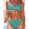 imageCUPSHE Womens Bikini Sets Two Piece Swimsuit V Neck Textured Back Self Tie Spaghetti Straps Mid RiseWhiteGreen Gingham