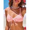 imageCUPSHE Womens Bikini Sets Two Piece Swimsuit V Neck Textured Back Self Tie Spaghetti Straps Mid RiseWhitePink Gingham