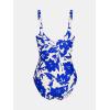 imageCUPSHE Womens One Piece Swimsuit Sweetheart Neck Wide Adjustable Straps Ruched Front Keyhole Bathing SuitBlue Floral