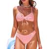 imageCUPSHE Womens Bikini Sets Two Piece Swimsuit V Neck Textured Back Self Tie Spaghetti Straps Mid RiseWhitePink Gingham