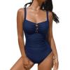 imageCUPSHE Womens One Piece Swimsuit Sweetheart Neck Wide Adjustable Straps Ruched Front Keyhole Bathing SuitNavy