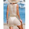 imageCUPSHE Women Crochet Swim Coverup Sleeveless V Neck Button Beach Coverup DressBeige