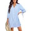 imageCUPSHE Women Swimsuit Coverup Button Down Casual Shirt Dress V Neck Beach Cover Ups with Pockets XSXLBlue Striped