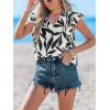 imageCUPSHE Womens Tropical Plants Summer Beach Vacation Short Cap Sleeve Ruffle Top Shirt BlouseWhite