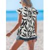imageCUPSHE Womens Tropical Plants Summer Beach Vacation Short Cap Sleeve Ruffle Top Shirt BlouseWhite