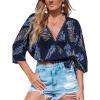 imageCUPSHE Women Swimsuit Coverup Tops Swiss Dot Short Sleeve Summer Blouse Tie Waist Casual Beach Cover UpsBlue Lea