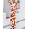 imageCUPSHE Jumpsuits for Women Dressy Botton Down Floral Print Overalls V Neck Shorts Sleeves Wide Leg Rompers Vacation OutfitsBrown