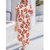 imageCUPSHE Jumpsuits for Women Dressy Botton Down Floral Print Overalls V Neck Shorts Sleeves Wide Leg Rompers Vacation OutfitsBrown