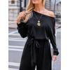 imageCUPSHE Jumpsuits for Women Long Sleeve Off Shoulder Belted Overalls with Pockets Wide Leg Pants Rompers Vacation OutfitsBlack