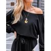 imageCUPSHE Jumpsuits for Women Long Sleeve Off Shoulder Belted Overalls with Pockets Wide Leg Pants Rompers Vacation OutfitsBlack