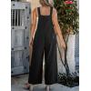imageCUPSHE Women Fall Bib Overalls Cotton Adjustable Straps Wide Leg Square Neck Side Buttons Jumpsuit with PocketsBlack
